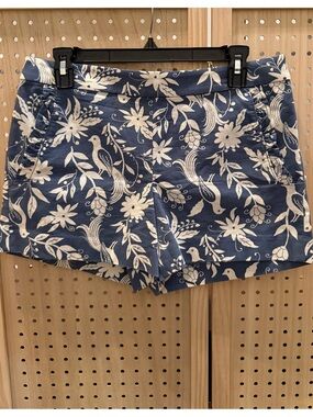 LOFT Smoke Blue and White Floral Bird Print Bermuda Shorts